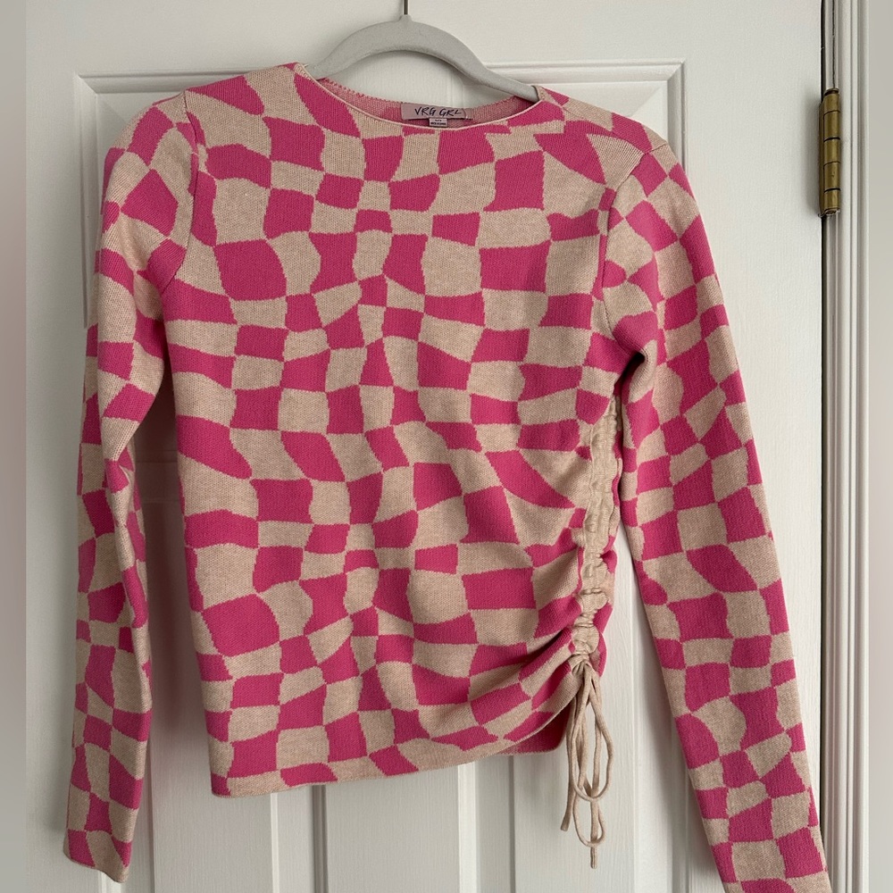 NEW WITH TAGS: VRG GRL Concrete Jungle Check Knit Top - Hot Pink - AUS 10/US 6